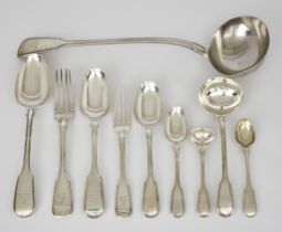 A Victorian Silver Fiddle and Thread Pattern Part Table Service by Charles Shaw and Chawner & Co,