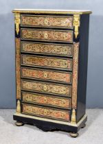 A 19th Century French Gilt Metal Mounted Ebonised and Red Tortoiseshell Boulle Upright Secretaire,