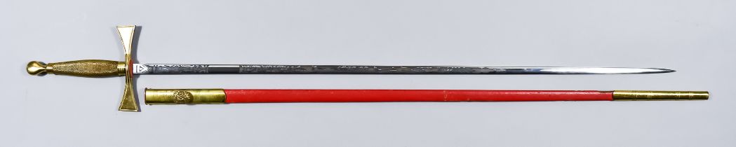 A Masonic Red Cross of Constantine Court Sword, 28ins bright steel blade decorated with etchings