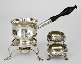 A George III Silver Brandy Warmer and Mixed Silverware, the brandy warmer by James Darquits,