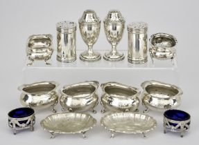 A Set of Four Late Victorian Silver Oval Salts and Mixed Condiments, the oval salts maker's mark