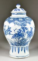 A Chinese Porcelain Blue and White Octagonal Vase, and a Cover, Transitional, Circa 1630-1660,