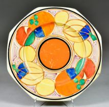 Clarice Cliff -  a Holborn plate enamelled with "Melon" design, Wilkinson pottery back stamp to