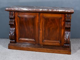 A William IV Figured Mahogany Side Cabinet, with red and white veined marble slab to top, fitted