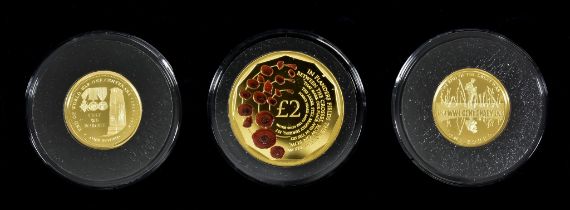 Two Elizabeth II The Centenary of World War I Gold Proof One Pound Coins, 8g each, 2018, and the