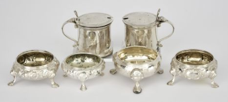 A Pair of Georgian Silver Circular Salts and Mixed Silver Condiments, the salts marks rubbed,