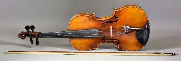 A German Violin Labelled for Antionius Stradivarius, Late 19th/Early 20th Century, with two-piece