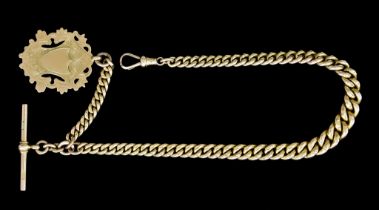 A 9ct Gold Graduated Albert Watch Chain, with suspended fob and T-Bar, 320mm in length, gross weight