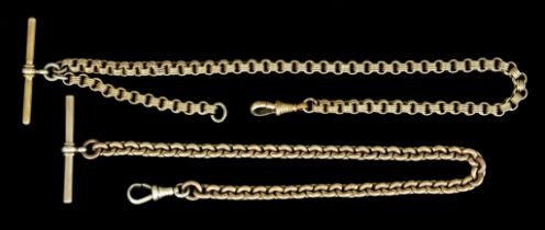 Two Yellow Metal SIngle Albert Watch Chains, both 300mm in length, total gross weight 65.4g