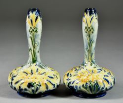 A Pair of Moorcroft Florian Ware Vases, Circa 1900-1902, tube-lined and decorated in colours with "