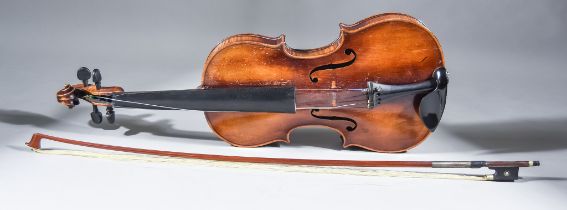 A German Violin Labelled "Andreas Amati", Late 19th/Early 20th Century, with single piece back,