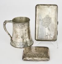 A Victorian Silver Mug, a Silver Cigar Box and Cigarette Case, the mug by Elkington & Co. Birmingham