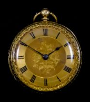 An 18ct Gold Open Face Keywind Pocket Watch, 18ct gold case, 44mm diameter, gold coloured dial