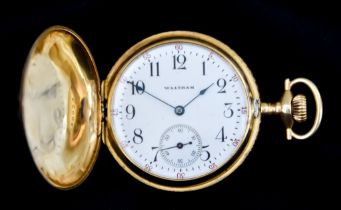 A 14ct Gold Lady's Fob Watch, by Waltham, model "Lady Waltham", 14ct gold full hunting case, 40mm