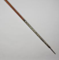 A Japanese Yari, unsigned, bright steel blade, 5ins, on hardwood shaft decorated with metal work and