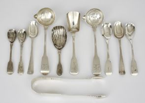 Two Irish Silver Caddy Spoons and Mixed Irish Silver, the caddy spoons by Samuel Neville, one with