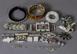 PASTE SET BUCKLE; PASTE SET BROAD GATE-LINK BRACELET; PAIR OF PASTE SOLITAIRE CLIP EARRINGS; PAIR OF