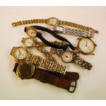 CIRCA !950'S MILA GOLD PLATED CASED GENTLEMAN'S WRIST WATCH, TOGETHER WITH SEVEN OTHER PULSAR,