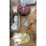 ASSORTED DISHES TO INCLUDE; GILT LEAF DISHES, STUDIO GLASS PLATES, DESSERT SET AND OTHER ITEMS (