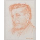 EDWARD RIDLEY (1883 - 1946) RED CHALK DRAWING ON GREY PAPER Portrait of an elderly man Signed and