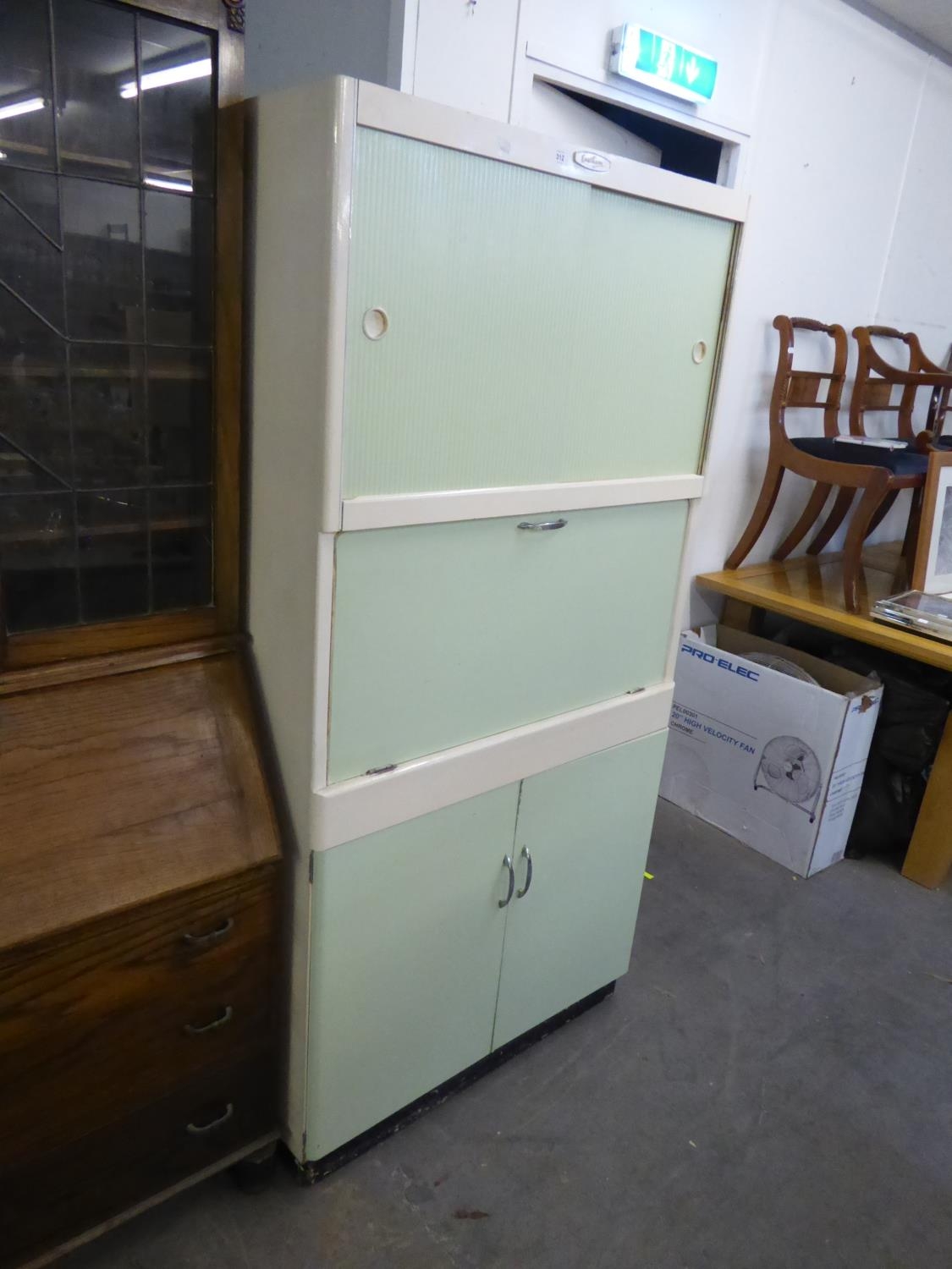 CREAM AND PALE GREEN PAINTED WOOD KITCHENETTE