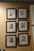 A. G. BUONO, SET OF EIGHT SMALL ARTIST SIGNED COLOUR PRINTS, VASES OF FLOWERS, 4 ½” X 3 ½” AND A SET