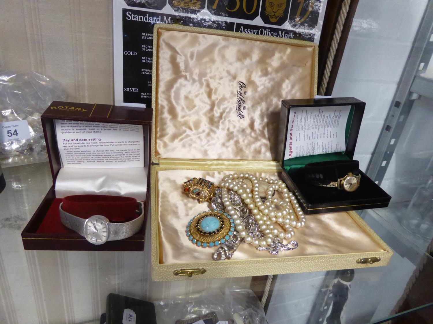 TWO ROTARY LADIES WRIST WATCHES (BOTH BOXED), AND A SMALL QUANTITY OF COSTUME JEWELLERY TO INCLUDE
