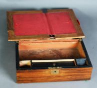 LATE VICTORIAN WALNUT SMALL PORTABLE WRITING SLOPE, of typical form with brass cartouche and