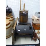 WASHBOARD, CLOTHES AGITATOR, BUTTER CHURN, BBQ, AND FOLDING STOOL (5)