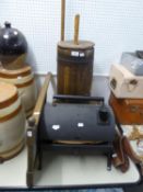 WASHBOARD, CLOTHES AGITATOR, BUTTER CHURN, BBQ, AND FOLDING STOOL (5)