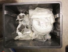 SMALL CRATE OF STEEL SUSPENSION CABLES, FRAME TIES, FURNITURE FEET