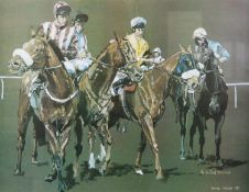 TREVOR TAYLOR ARTIST SIGNED COLOUR PRINT ‘At the Start, Newmarket’ 15” x 19 ¼” (38.1cm x 48.9cm)