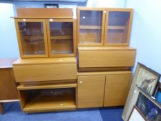 MID-CENTURY TEAK SIX-SECTION WALL UNIT BY TAPLEY