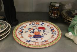 A NINETEENTH CENTURY ROYAL WORCESTER CHINA CHINOISERIE PLAQUE, WITH IMARI URN WITH SHRUB DECORATION,