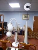 1970S ‘MEDICI’ LAMP WITH THREE GLASS GLOBES ON STAND AND A RETRO FLOOR LAMP (2)