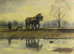 W C HAWTHORNE (EARLY TWENTIETH CENTURY) WATERCOLOUR Ploughing scene Signed 10 ½” x 14 ½” (26.7cm x