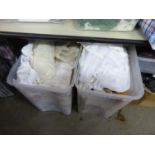 LARGE BOX CONTAINING NAPERY AND DOILIES, PLUS ANOTHER CONTAINING APRONS AND MATERIAL OFF-CUTS (2)