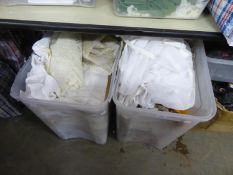 LARGE BOX CONTAINING NAPERY AND DOILIES, PLUS ANOTHER CONTAINING APRONS AND MATERIAL OFF-CUTS (2)