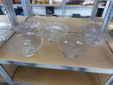 SIX SMALL VINTAGE GLASS CAKE STANDS, 10" (26cm) DIAMETER AND SMALLER (6)