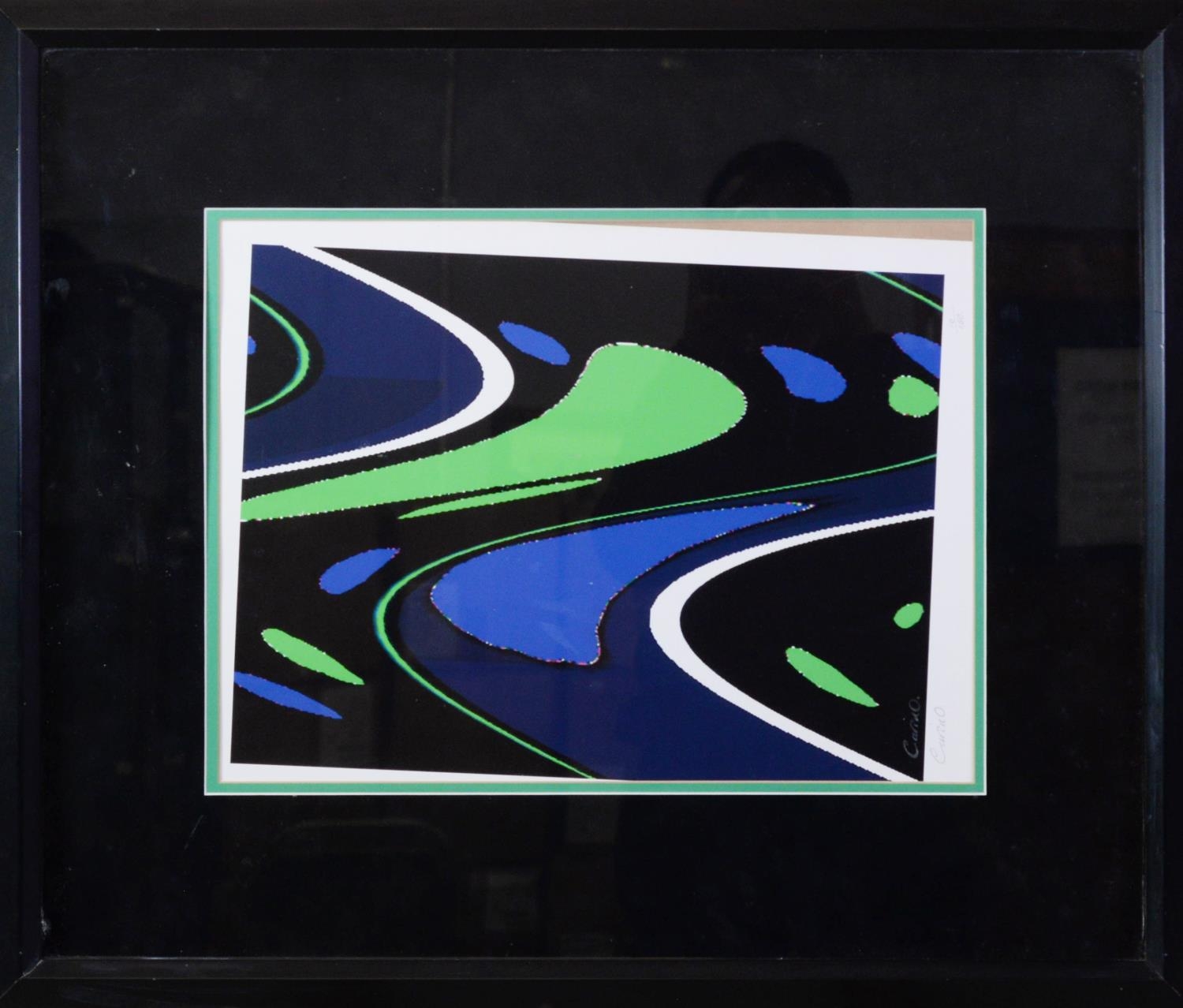 CARINO ARTIST SIGNED LIMITED EDITION COLOUR PRINT Abstract in blue, white and green (10/1450) 15” - Image 2 of 2