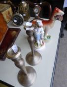 PAIR OF TWENTIETH CENTURY ELECTROPLATE CANDLESTICKS, WITH ALL OVER HORIZONTALLY TURNED/RIBBED