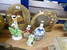 TWO MODERN GILT PICTURE FRAMES, PLUS CERAMIC LAMP BASE AND OTHER CERAMIC LADIES (6)