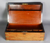 VICTORIAN ROSEWOOD AND BRASS INLAID LARGE PORTABLE WRITING SLOPE, of typical form with inset side