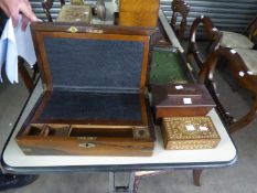 VICTORIAN ROSEWOOD AND BRASS MOUNTED PORTABLE WRITING SLOPE, OF TYPICAL FORM (A.F.), 16" (40.5cm)