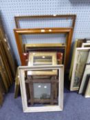 TWENTY NINETEENTH CENTURY AND LATER WOODEN PICTURE FRAMES, INCLUDING A BIRD’S EYE MAPLE EXAMPLE, 33”