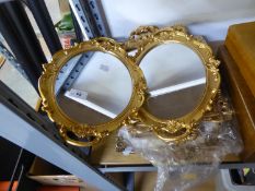 TWO PAIRS OF GILT FRAMED MIRRORED TRAYS AND A SINGLE EXAMPLE (5)