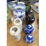 THREE PAIRS OF CHINOISERIE VASES, INCLUDING; WILLOW PATTERN BALUSTER EXAMPLES, WOOD AND SON '