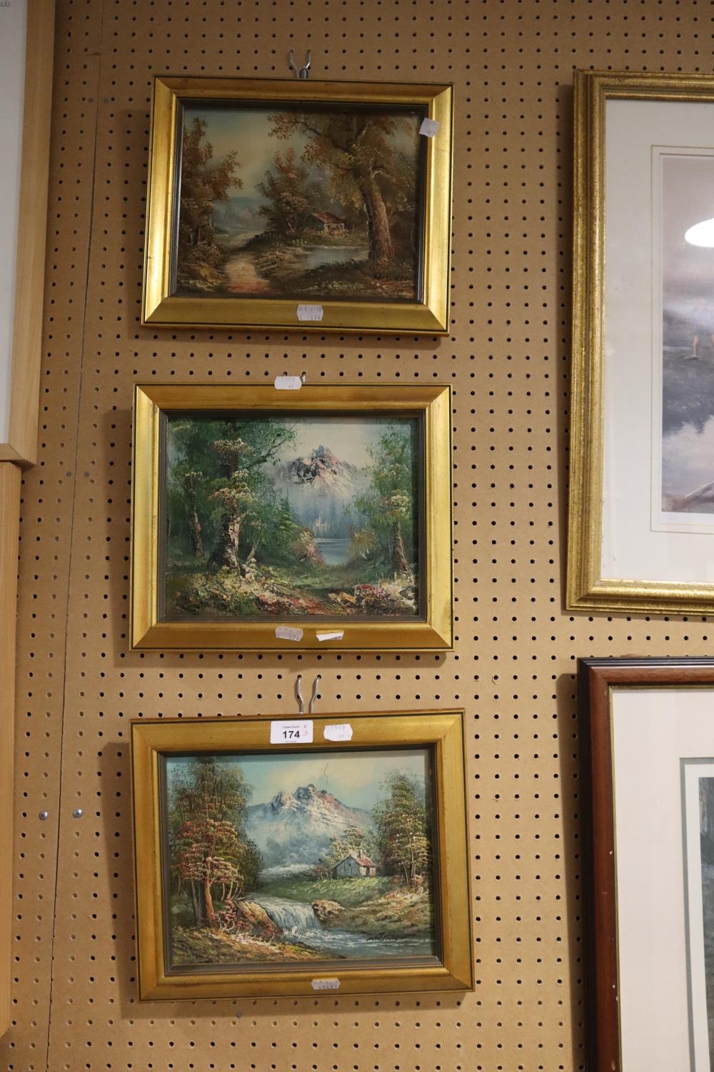 A SET OF THREE OIL PAINTINGS BY VARIOUS ARTISTS, ALPINE SCENES, 7 ½” X 9 ½”