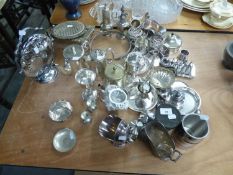 GROUP OF SILVER PLATED WARES, INCLUDING; TOAST RACK, FOLDING CAKE STAND, GOBLETS ETC.. (QUANTITY)