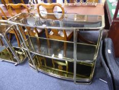 THREE TIER GLASS AND GOLD COLOURED METAL HALL TABLE
